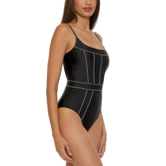 Becca Women's Color Sheen Corset-Seamed One-Piece Swimsuit Black Size S 0181 - Picture 3 of 4